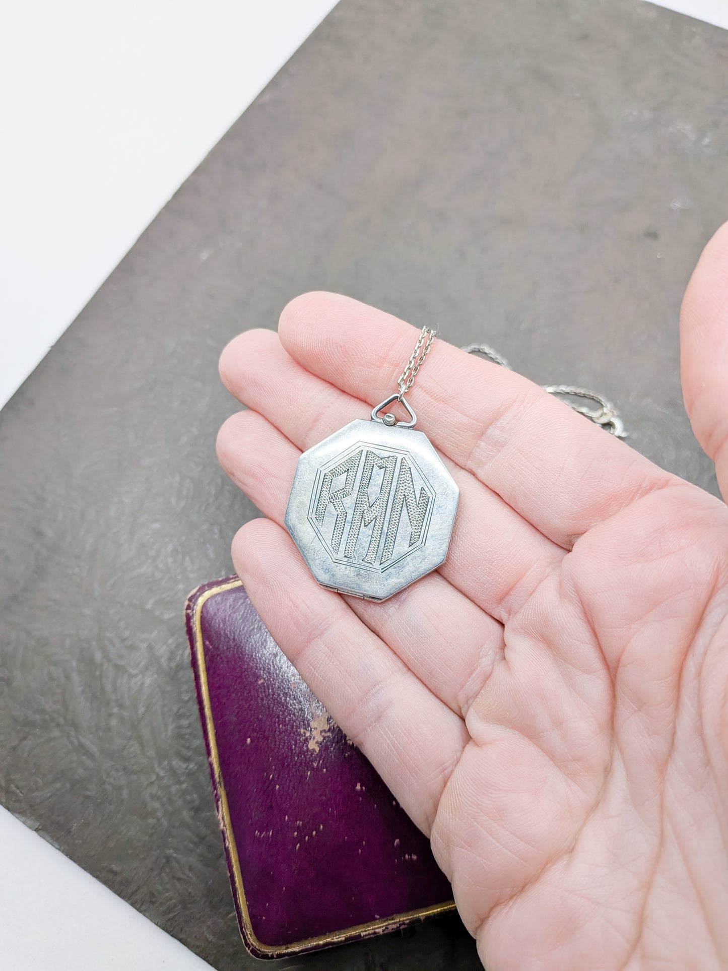 Antique 1919 Art Deco Locket | Initials RAN