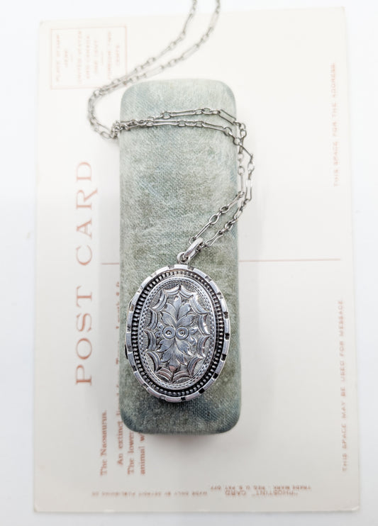 Antique Victorian Silver Leaf-Etched Locket
