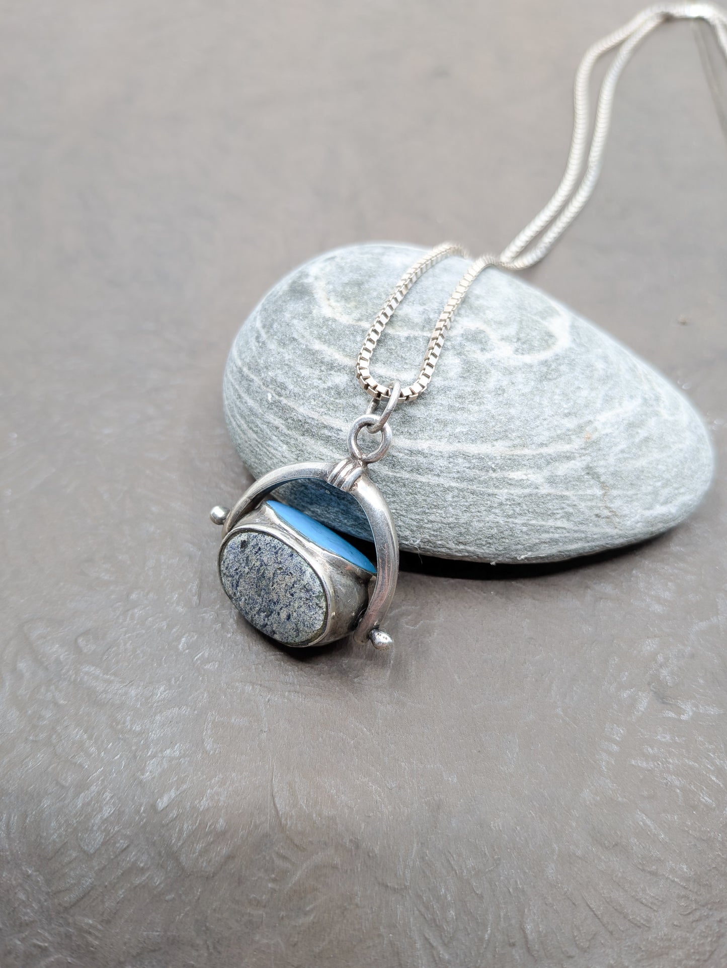 Vintage Silver and Hard Stone Spinner Fob