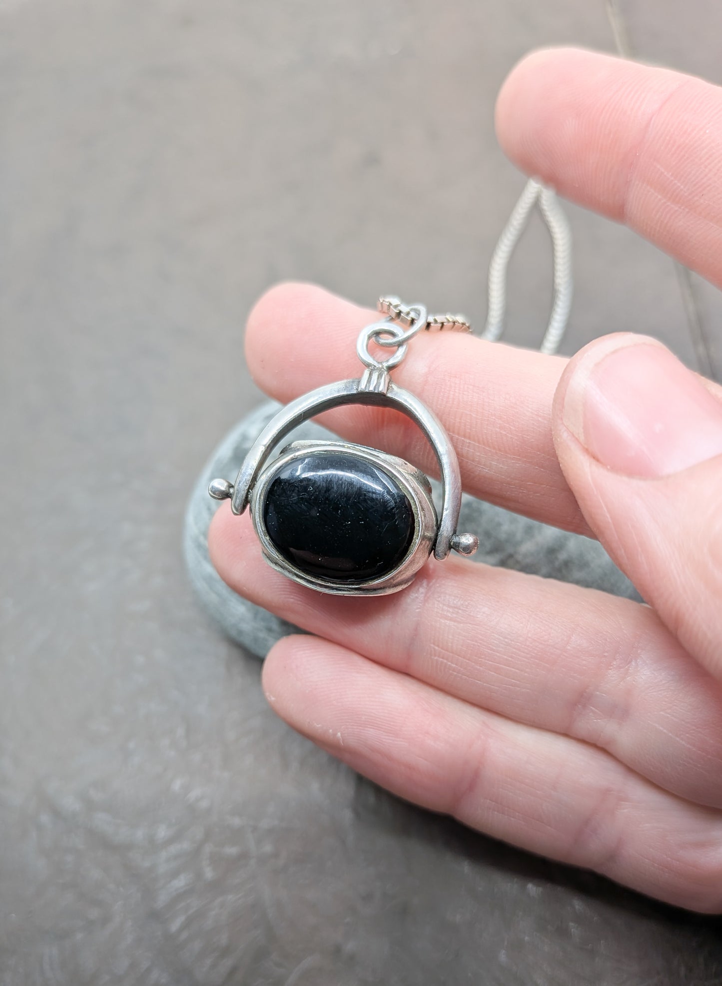 Vintage Silver and Hard Stone Spinner Fob