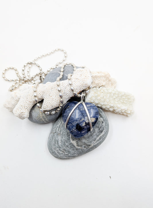 Vintage Sodalite and Sterling Heart Pendant