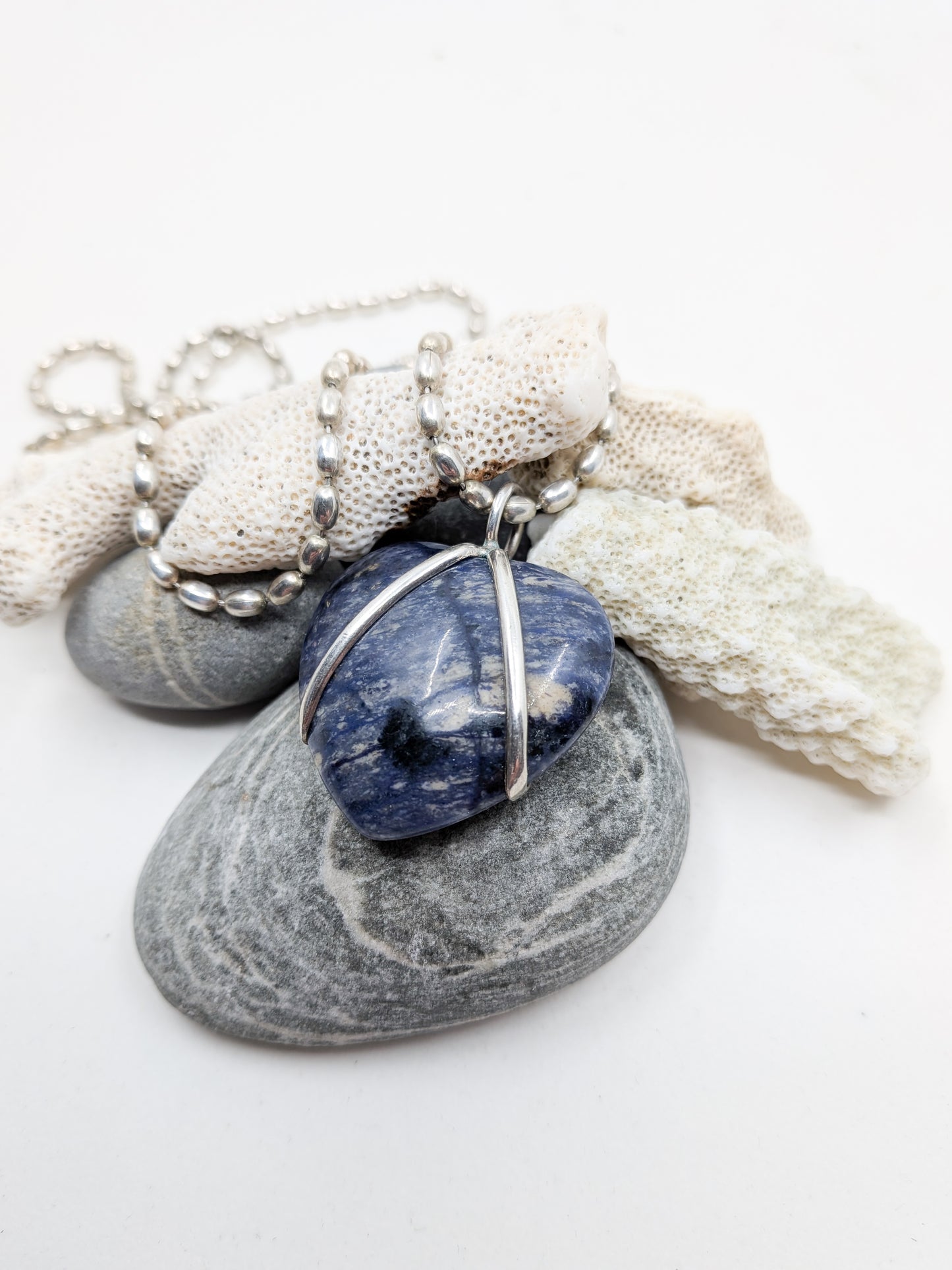 Vintage Sodalite and Sterling Heart Pendant