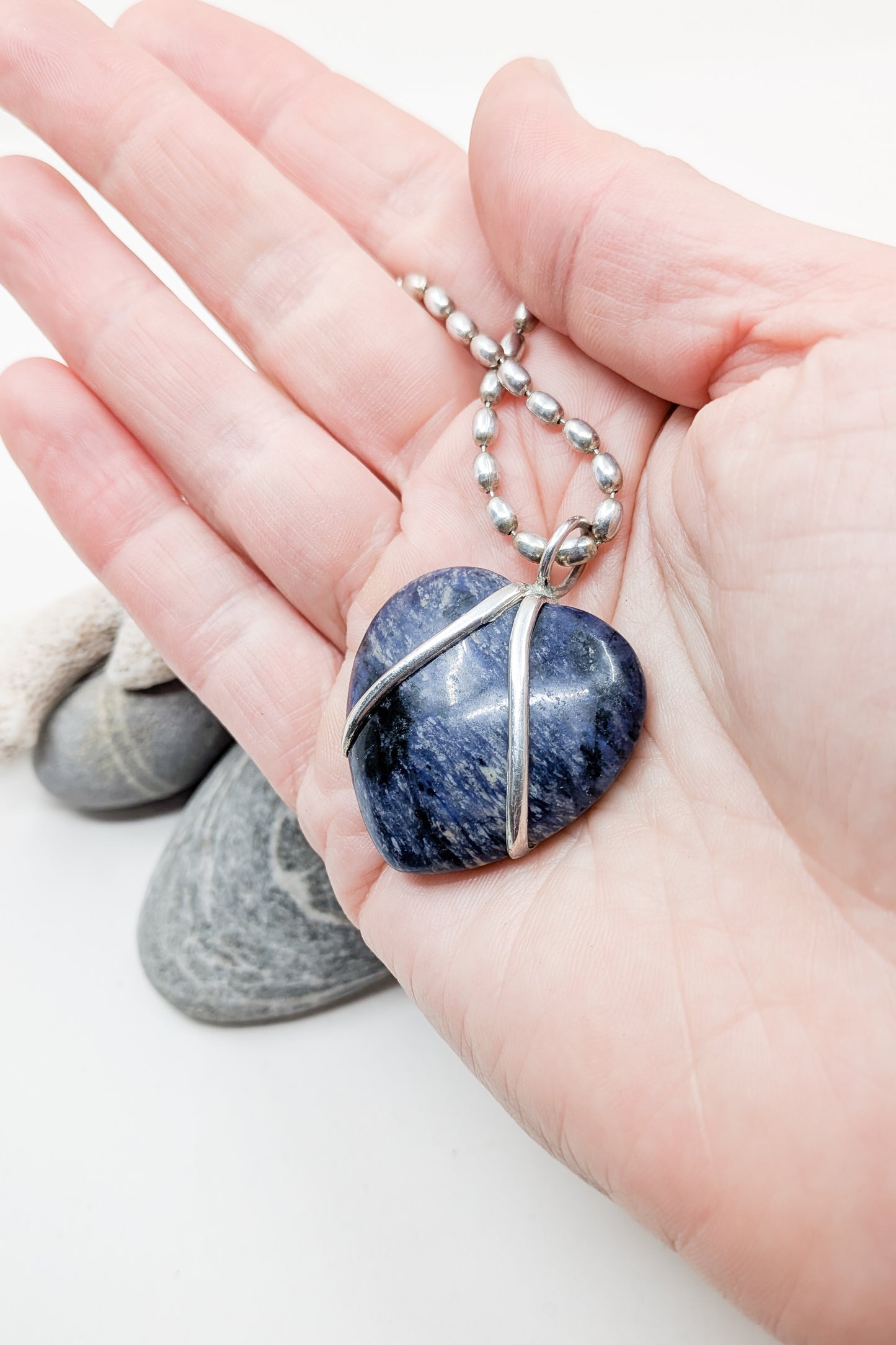 Vintage Sodalite and Sterling Heart Pendant