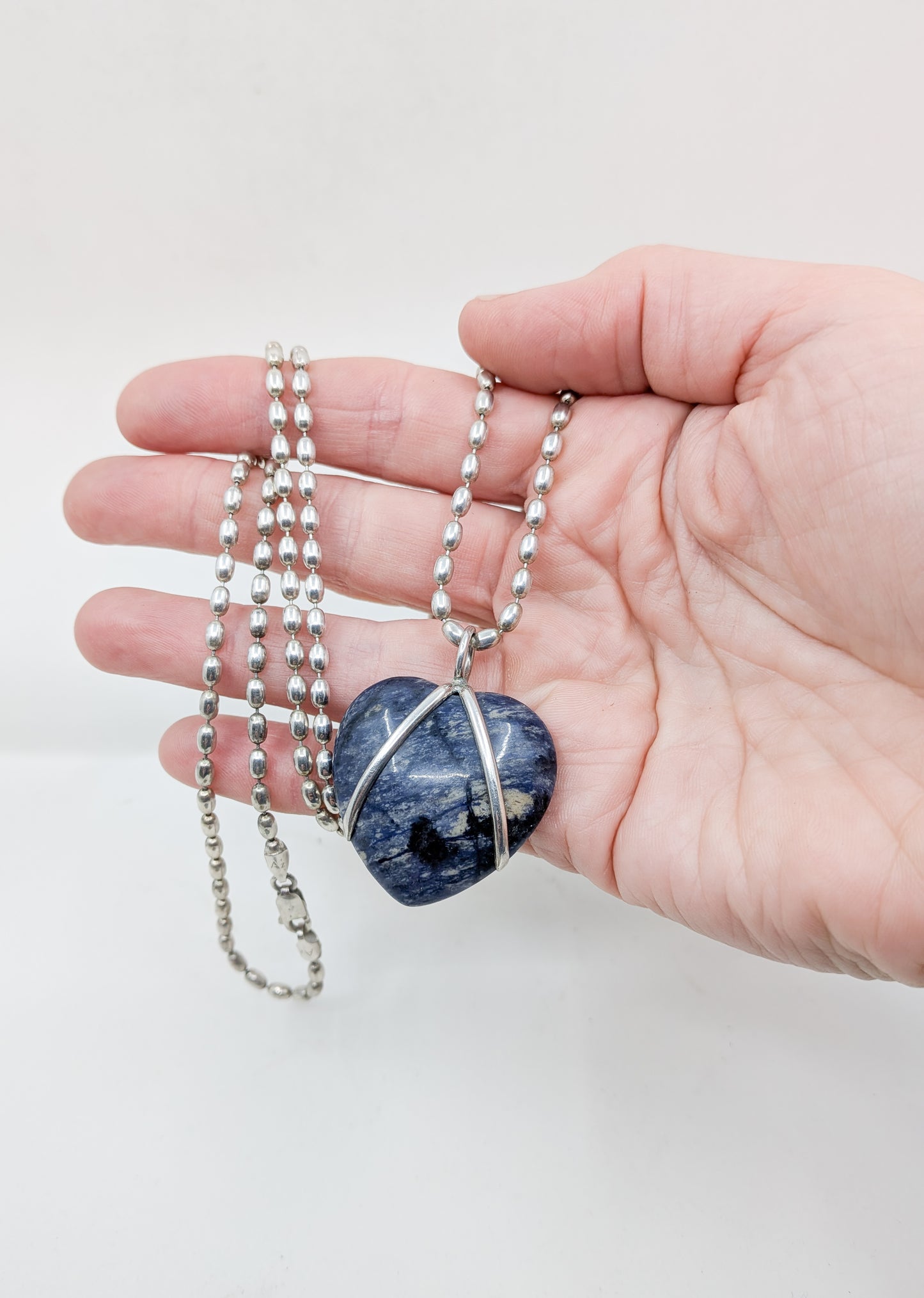 Vintage Sodalite and Sterling Heart Pendant