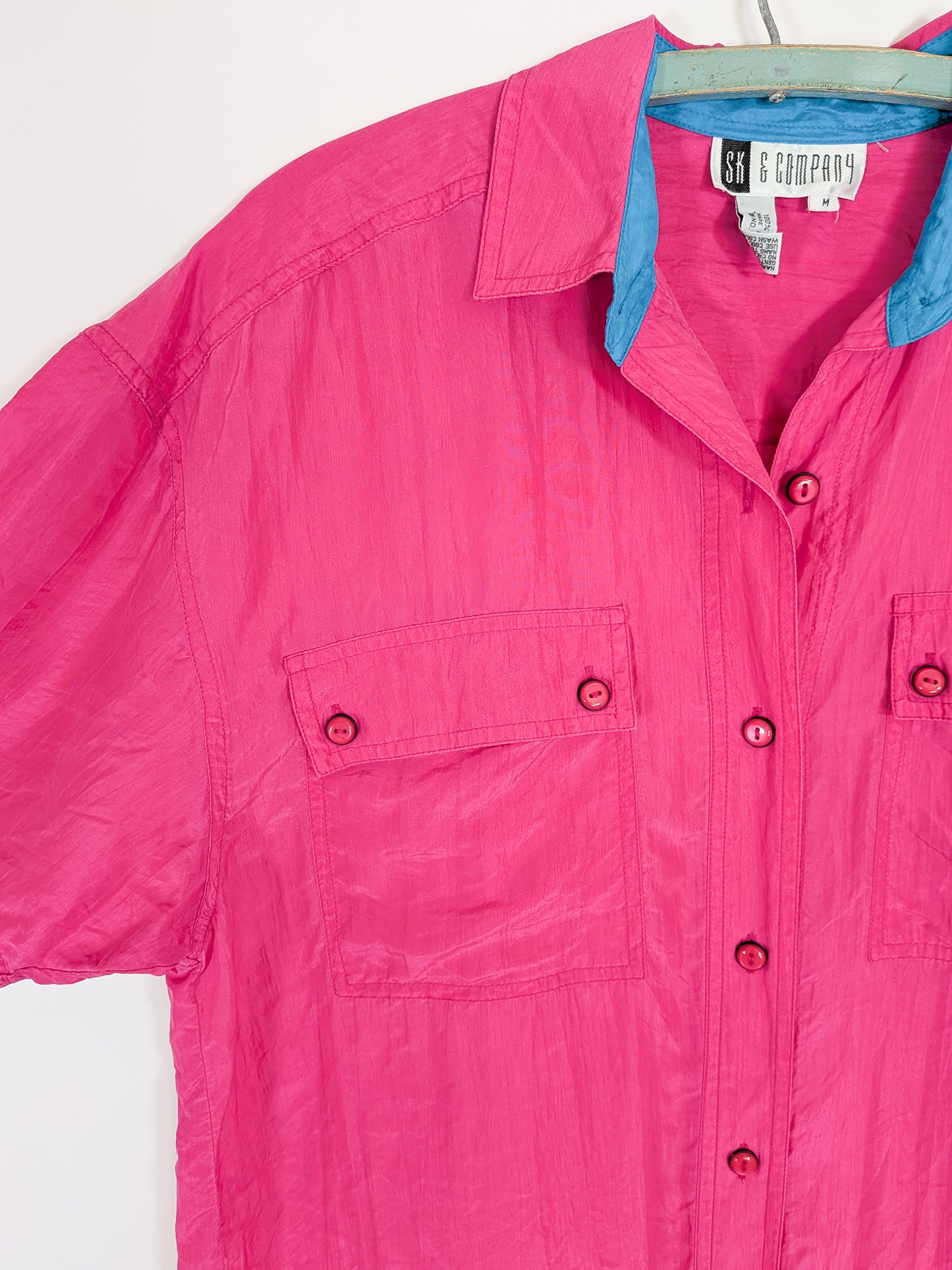 90s Hot Pink Silk Button Up Top | M