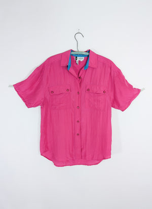 90s Hot Pink Silk Button Up Top | M