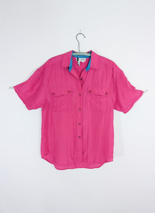 90s Hot Pink Silk Button Up Top | M
