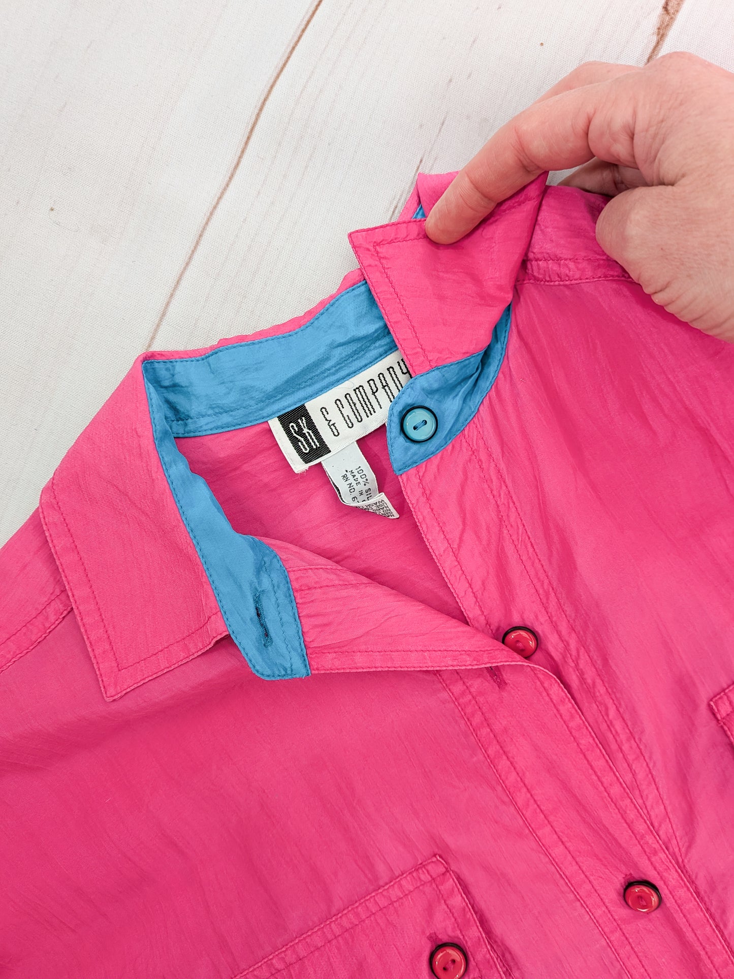 90s Hot Pink Silk Button Up Top | M