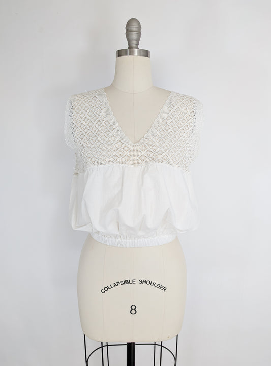 Antique Edwardian Crochet and Cotton Blouse | S/M