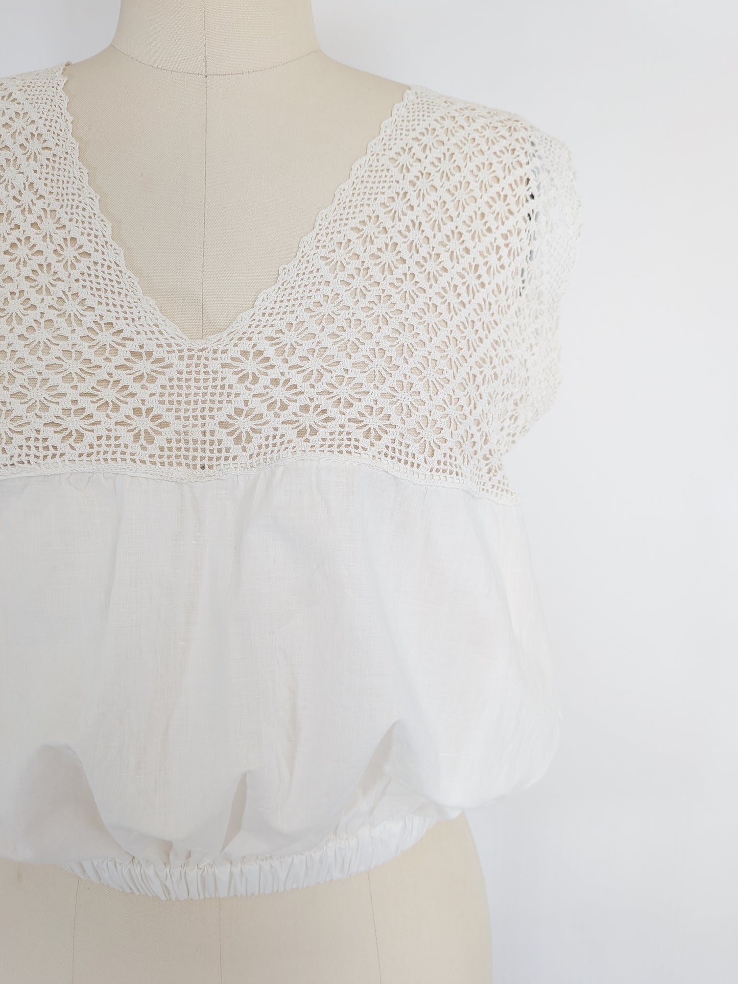 Antique Edwardian Crochet and Cotton Blouse | S/M