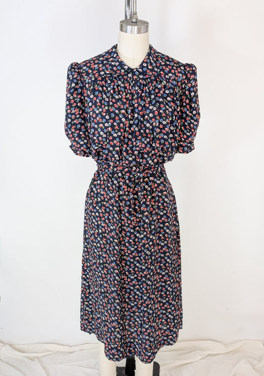 1930s Cold Rayon Floral Dress | S/M
