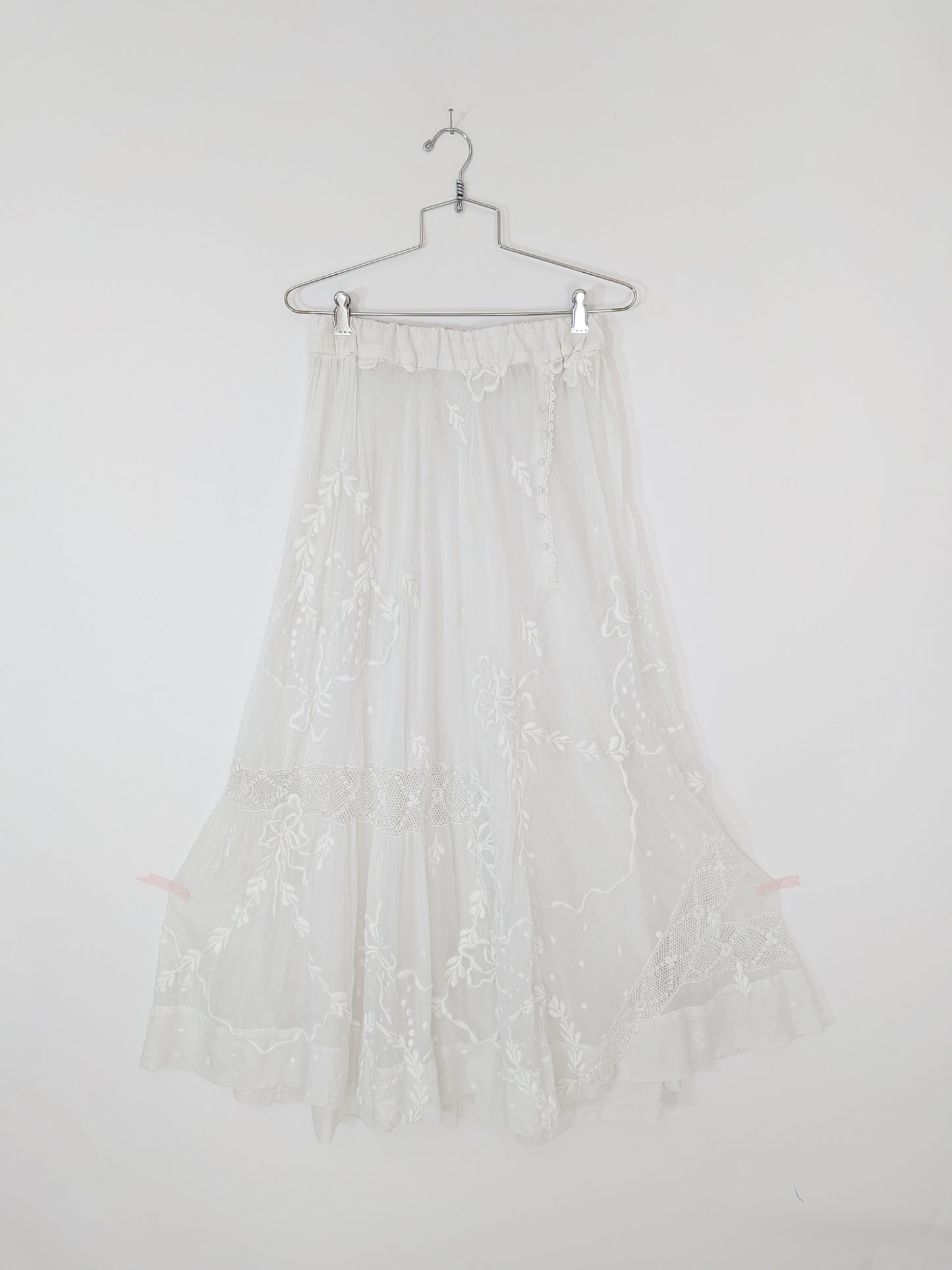 Antique Edwardian White Work and Lace Skirt | XS/S