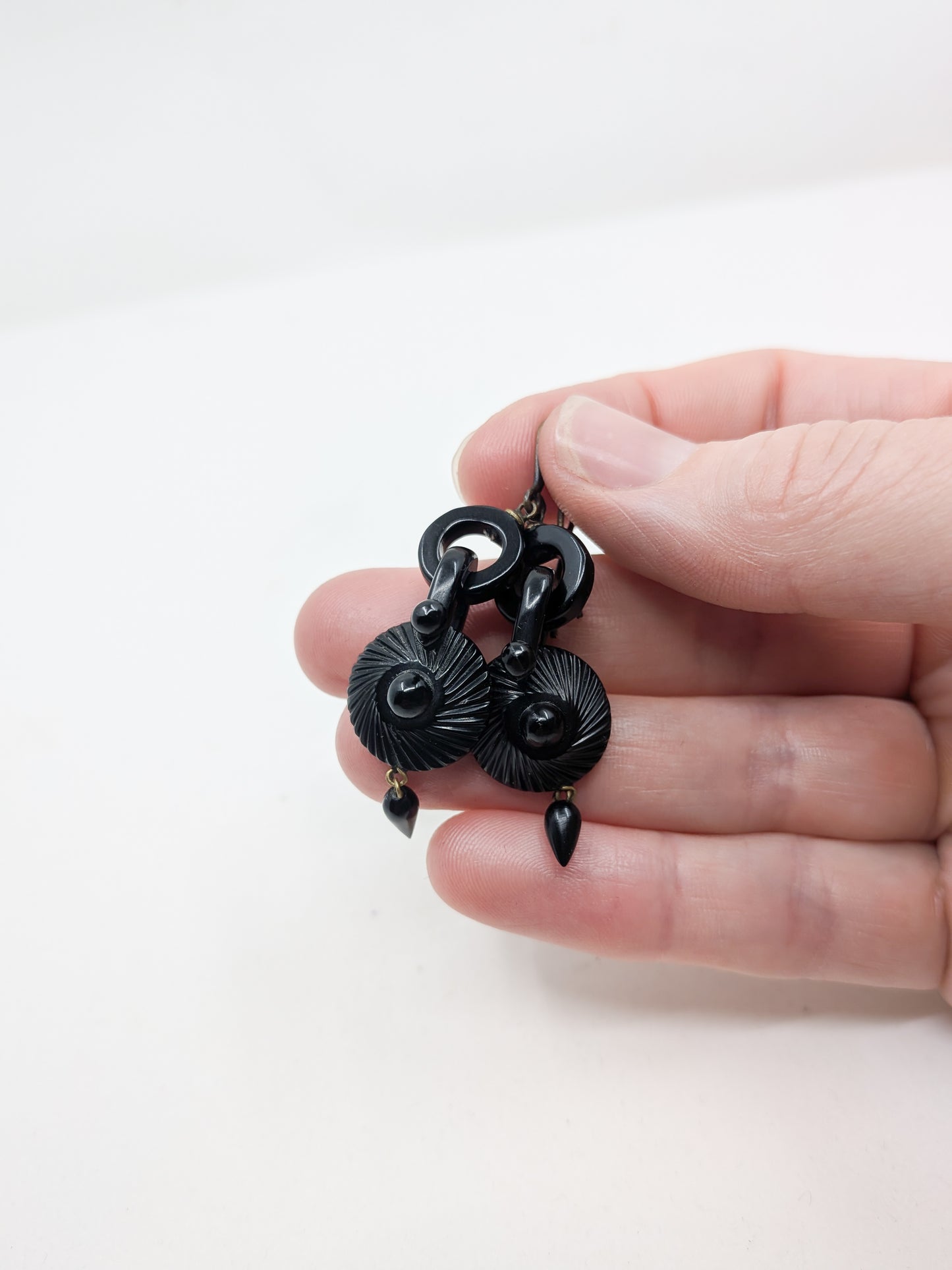 Antique Victorian Whitby Jet Articulated Earrings