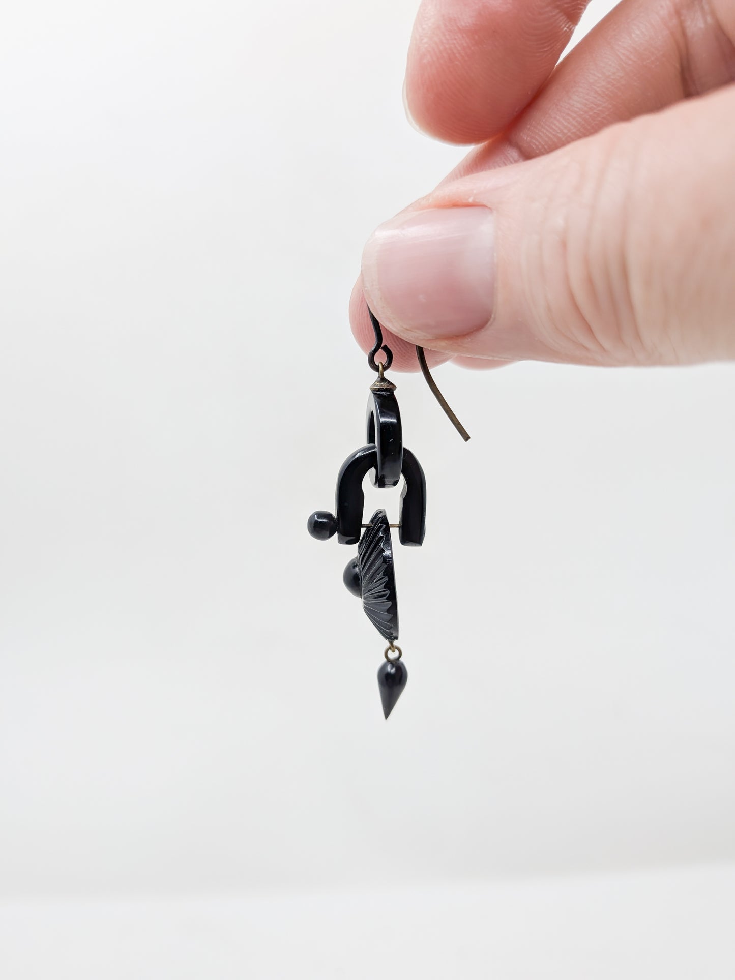 Antique Victorian Whitby Jet Articulated Earrings