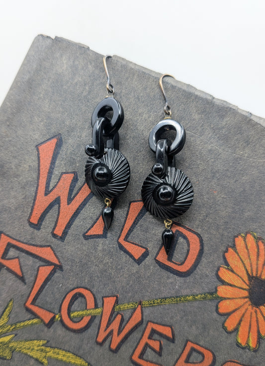 Antique Victorian Whitby Jet Articulated Earrings