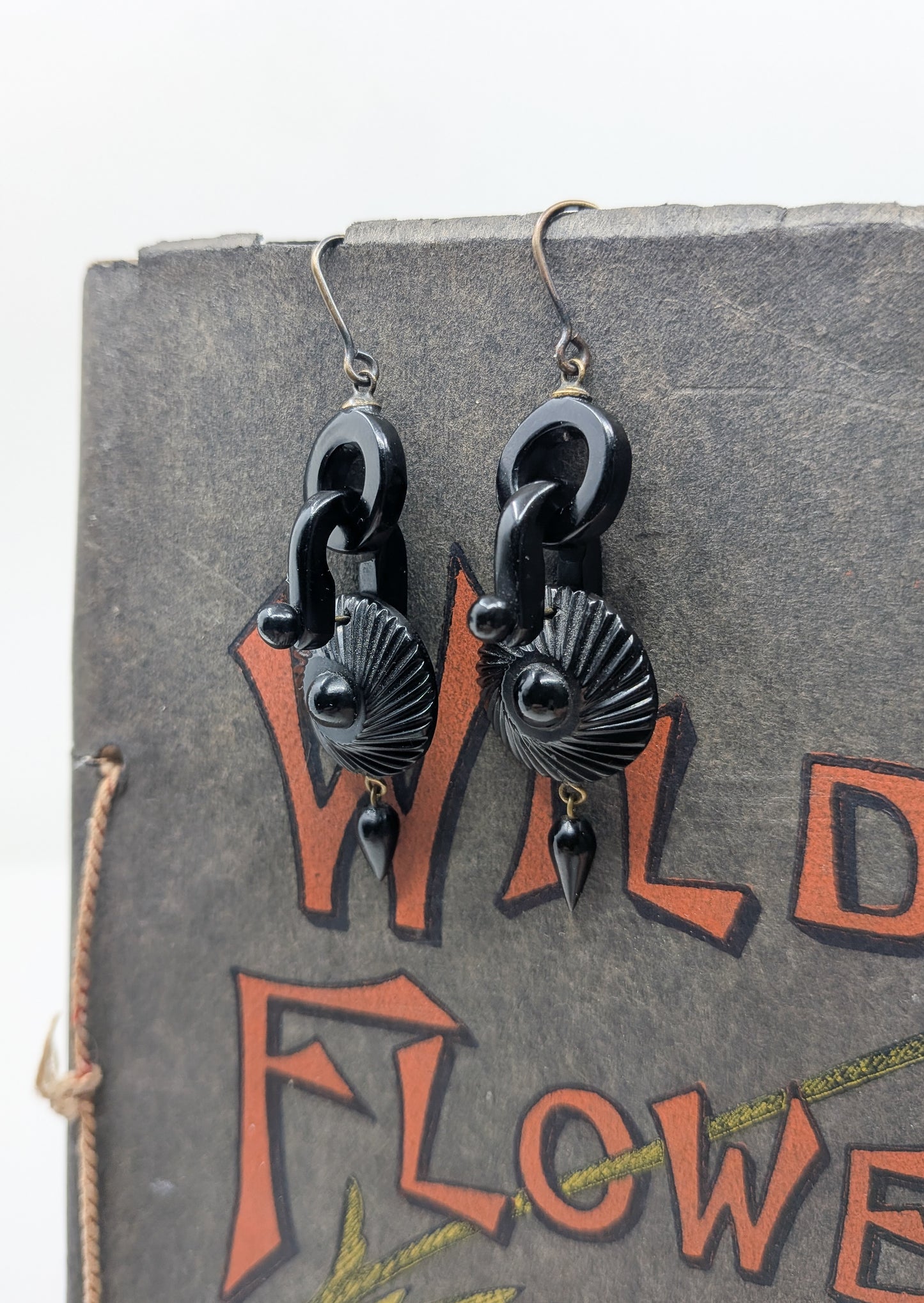 Antique Victorian Whitby Jet Articulated Earrings
