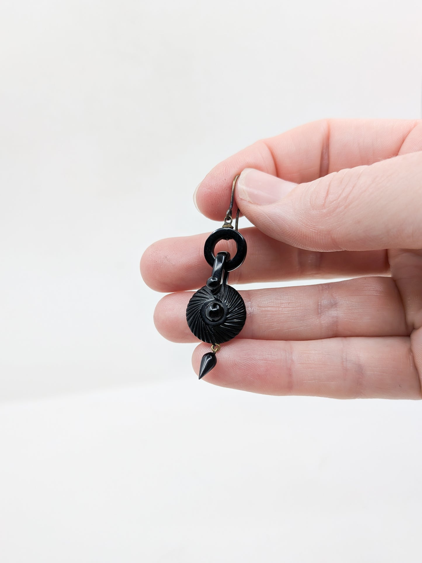 Antique Victorian Whitby Jet Articulated Earrings