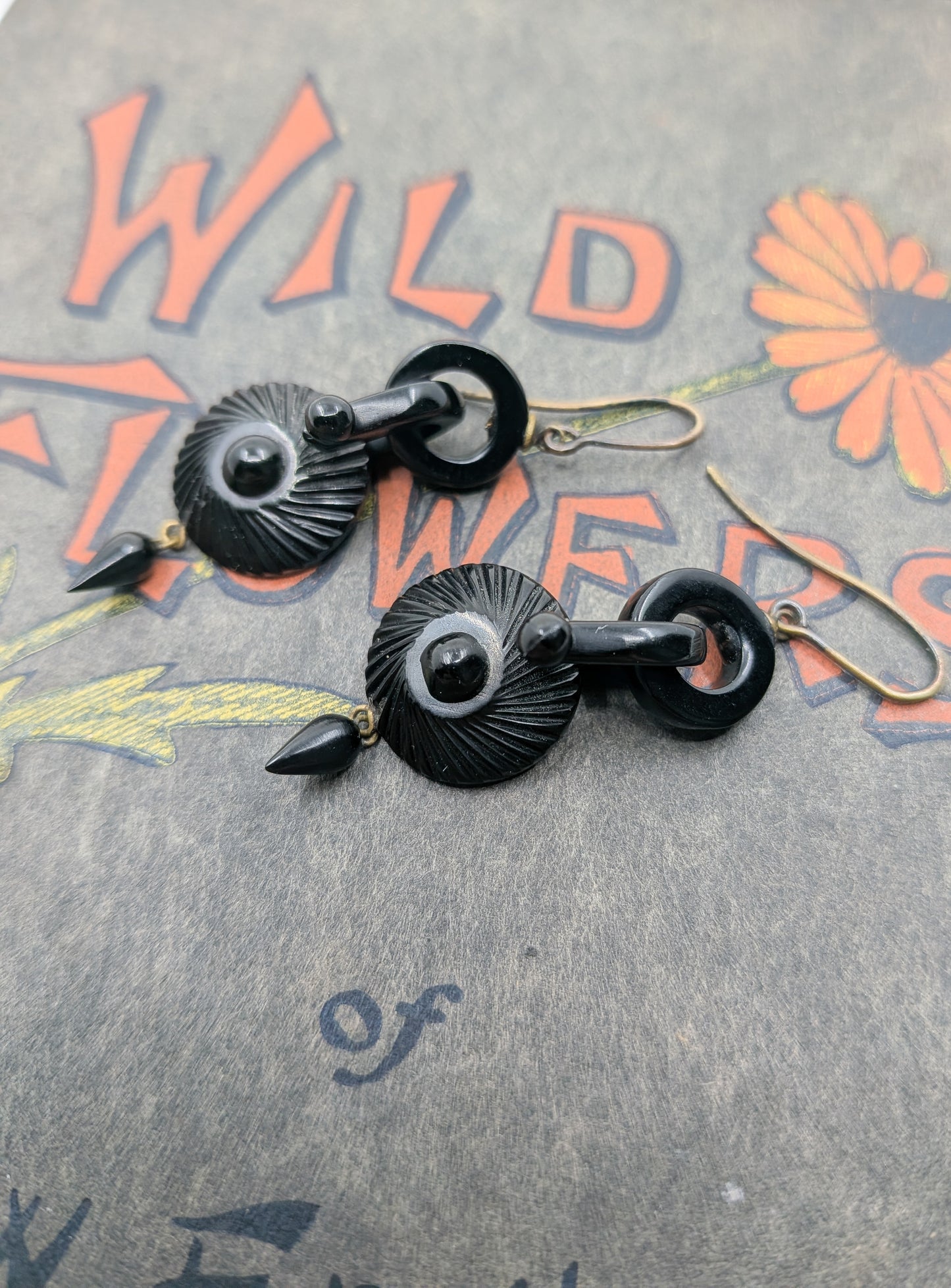 Antique Victorian Whitby Jet Articulated Earrings