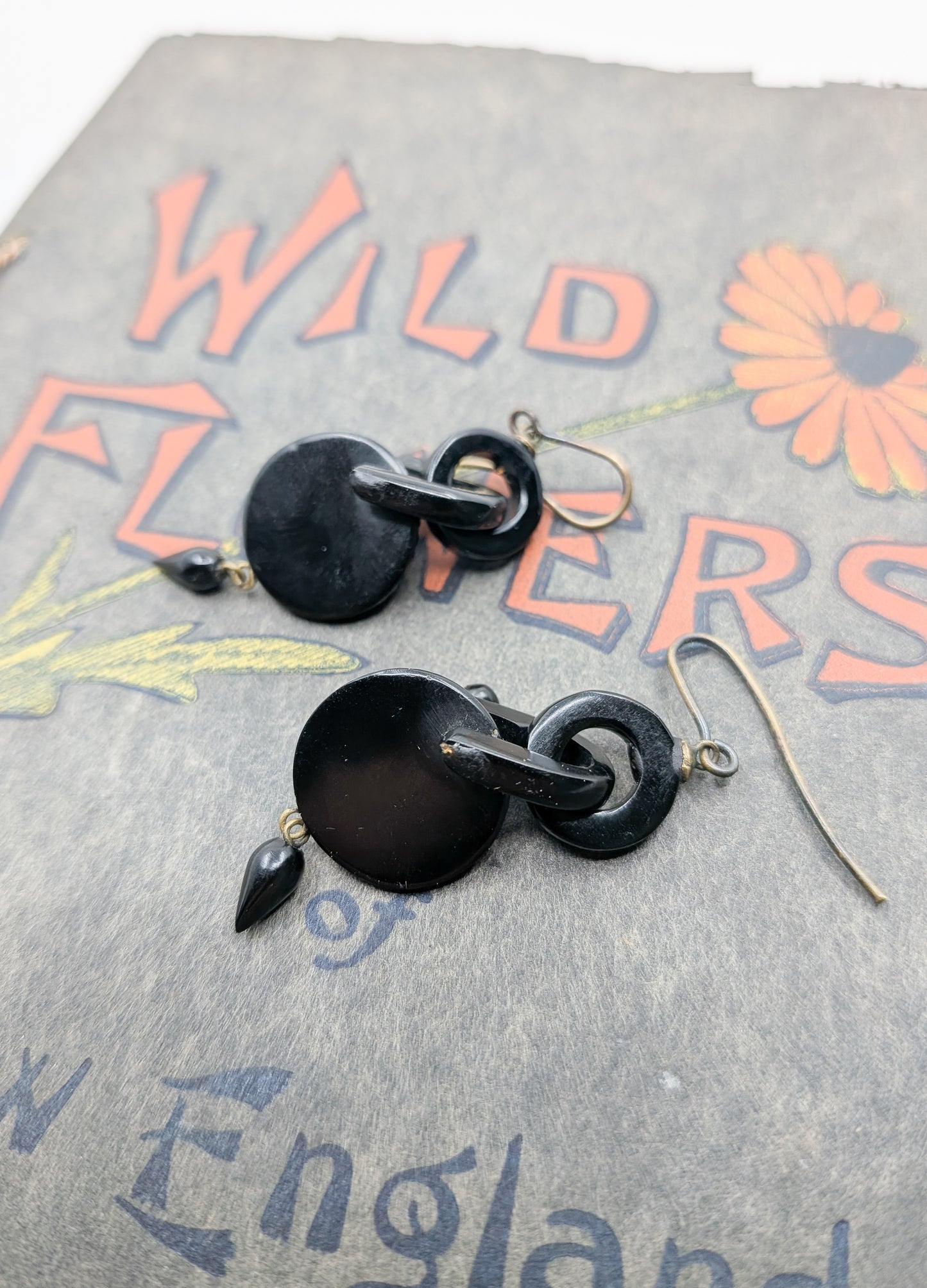 Antique Victorian Whitby Jet Articulated Earrings
