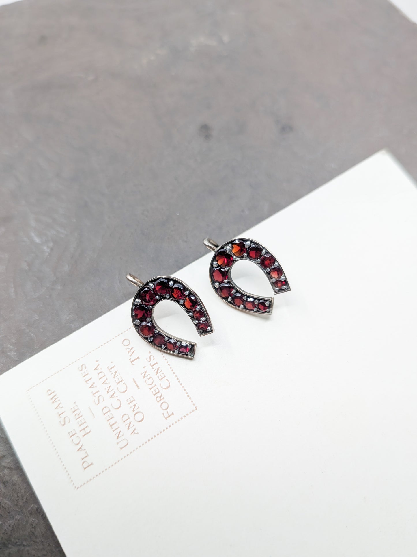 Antique Gilt and Garnet Horseshoe Earrings