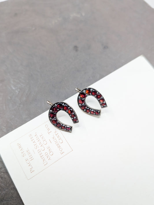 Antique Gilt and Garnet Horseshoe Earrings
