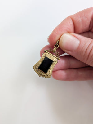 Antique Victorian Fob Locket w Onyx and Carnelian