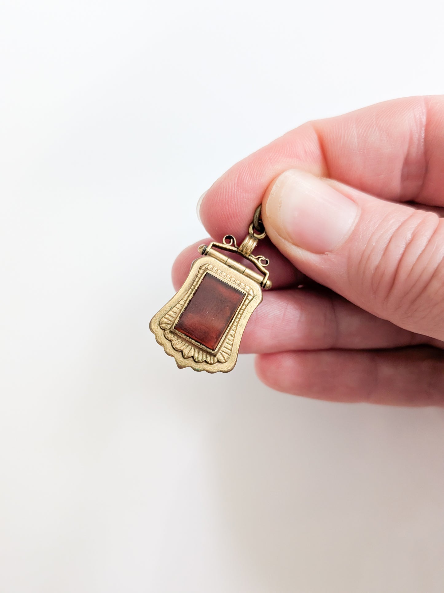 Antique Victorian Fob Locket w Onyx and Carnelian