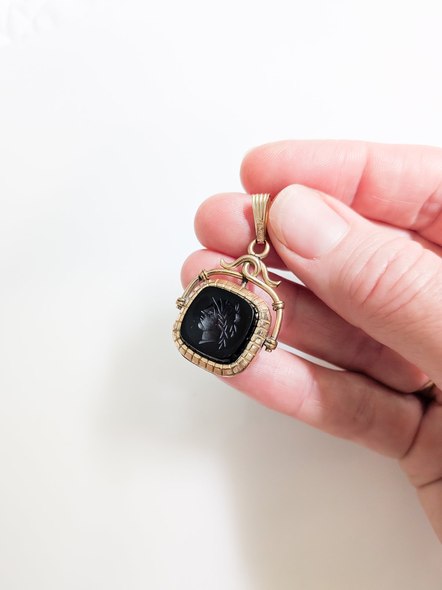 Antique Victorian Carnelian and Onyx Fob Pendant