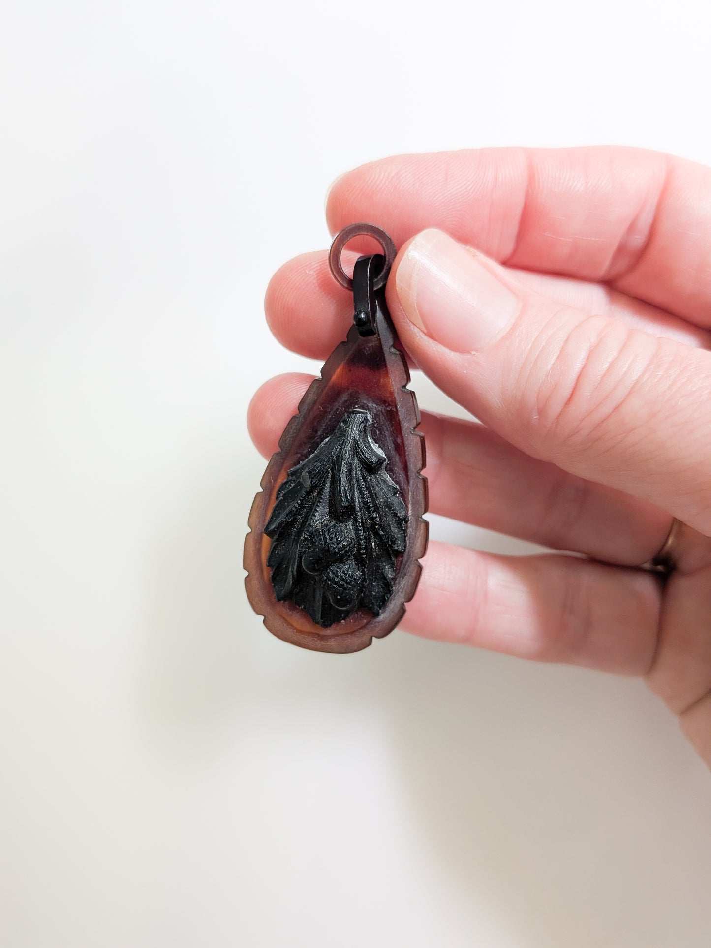 Antique Victorian Gutta Percha and Horn Pendant