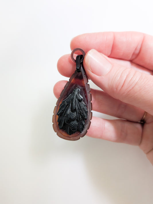 Antique Victorian Gutta Percha and Horn Pendant