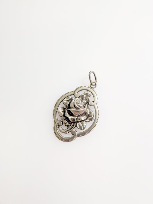 Vintage German Silver Rose Pendant