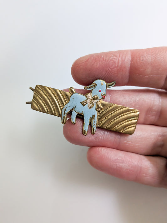 Vintage Enameled Metal Lamb Hair Clip