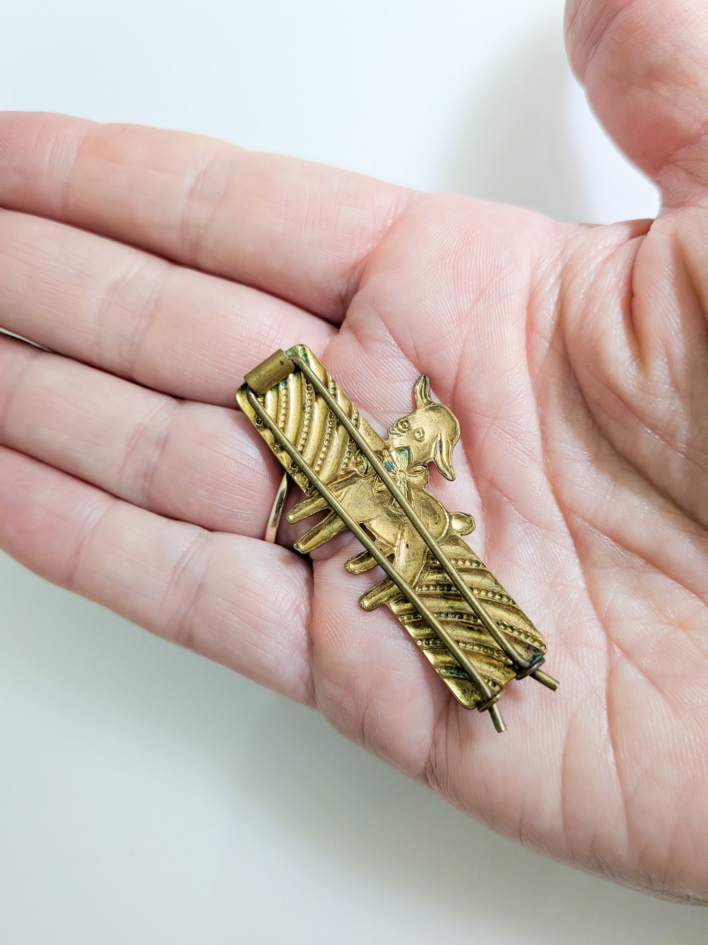 Vintage Enameled Metal Lamb Hair Clip