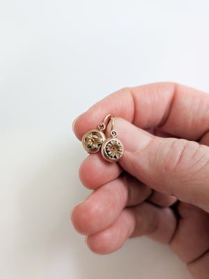 Antique 10kt Gold Flower Dormeuse Earrings