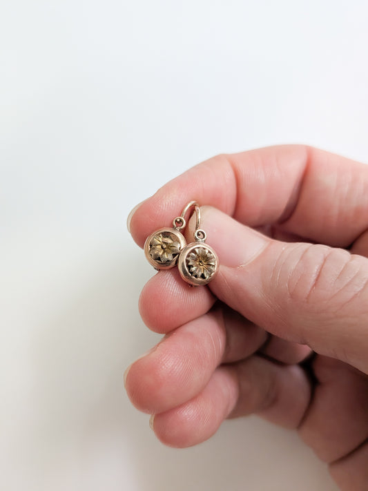 Antique 10kt Gold Flower Dormeuse Earrings