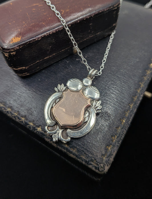 Vintage Sterling Silver and Rose Gold Fob Pendant
