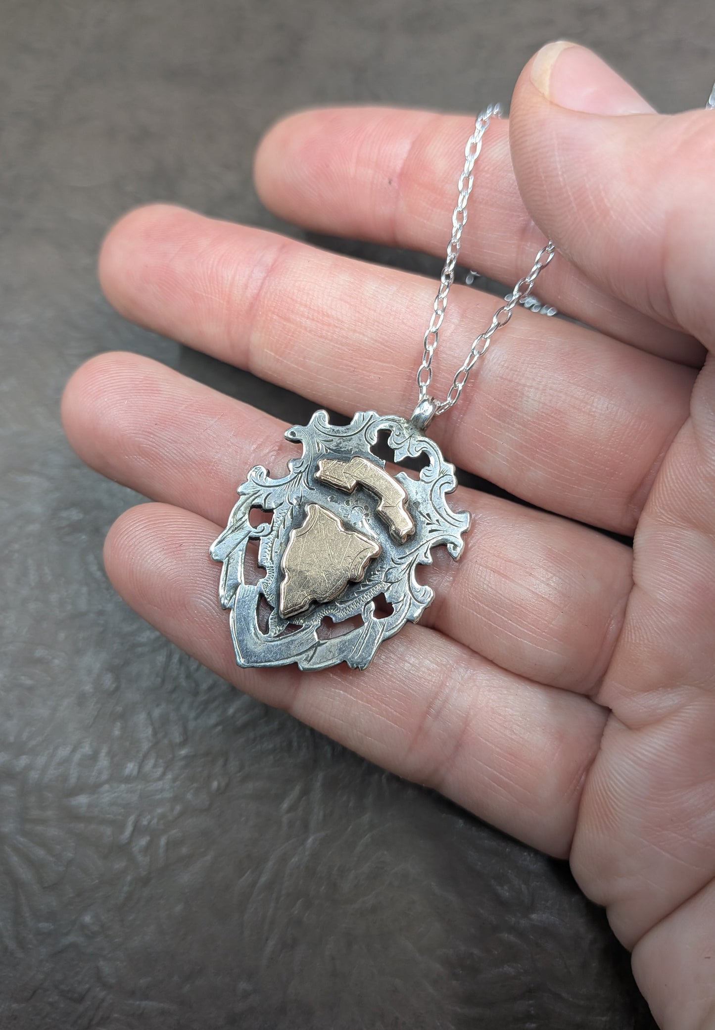 Antique Sterling Silver and Gold Fob Pendant