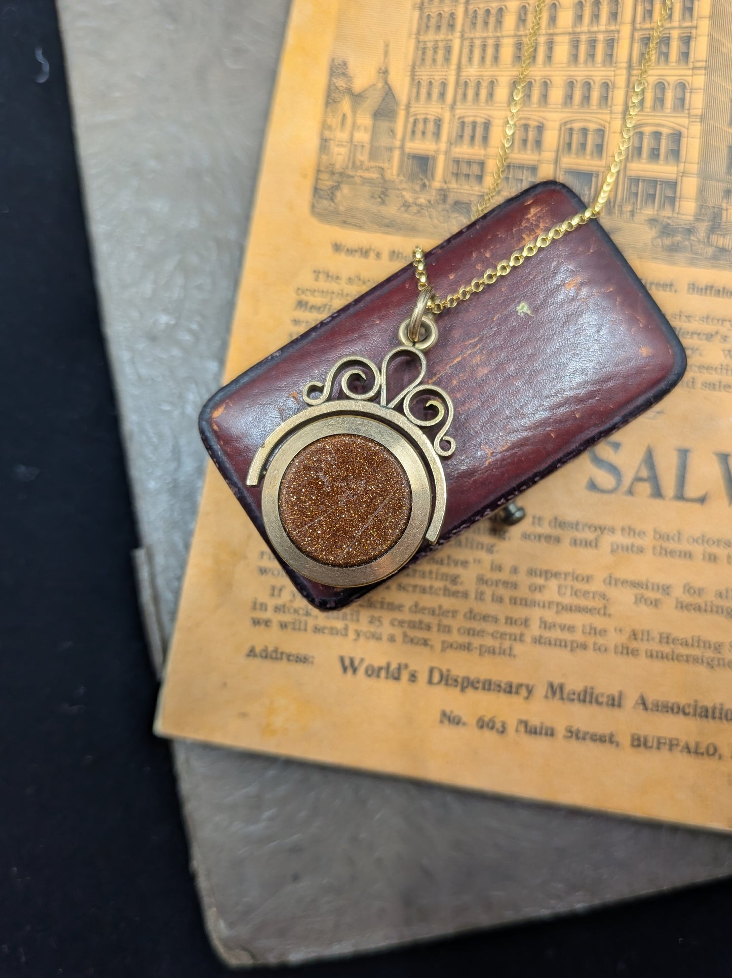 Victorian Granite and Goldstone Spinner Fob