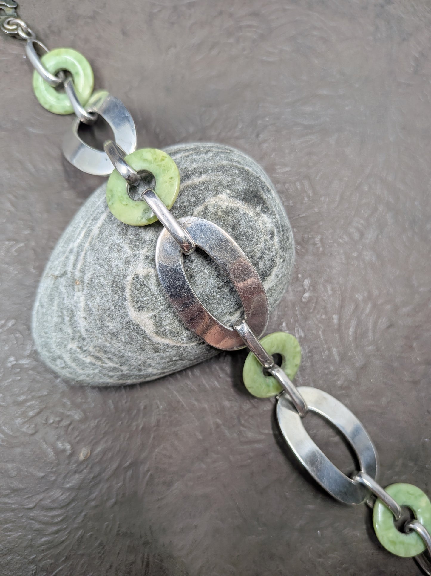 Vintage Art Deco Silver and Bohemian Jade Bracelet