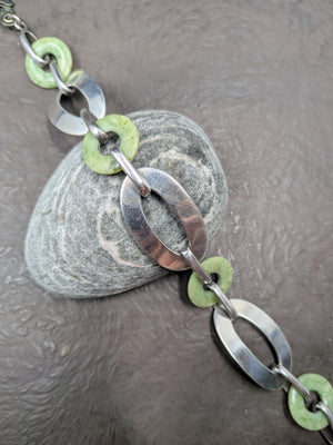 Vintage Art Deco Silver and Bohemian Jade Bracelet