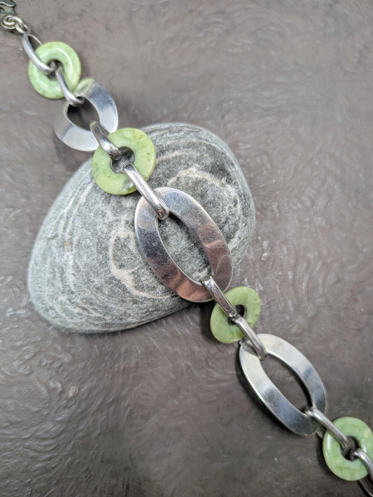 Vintage Art Deco Silver and Bohemian Jade Bracelet