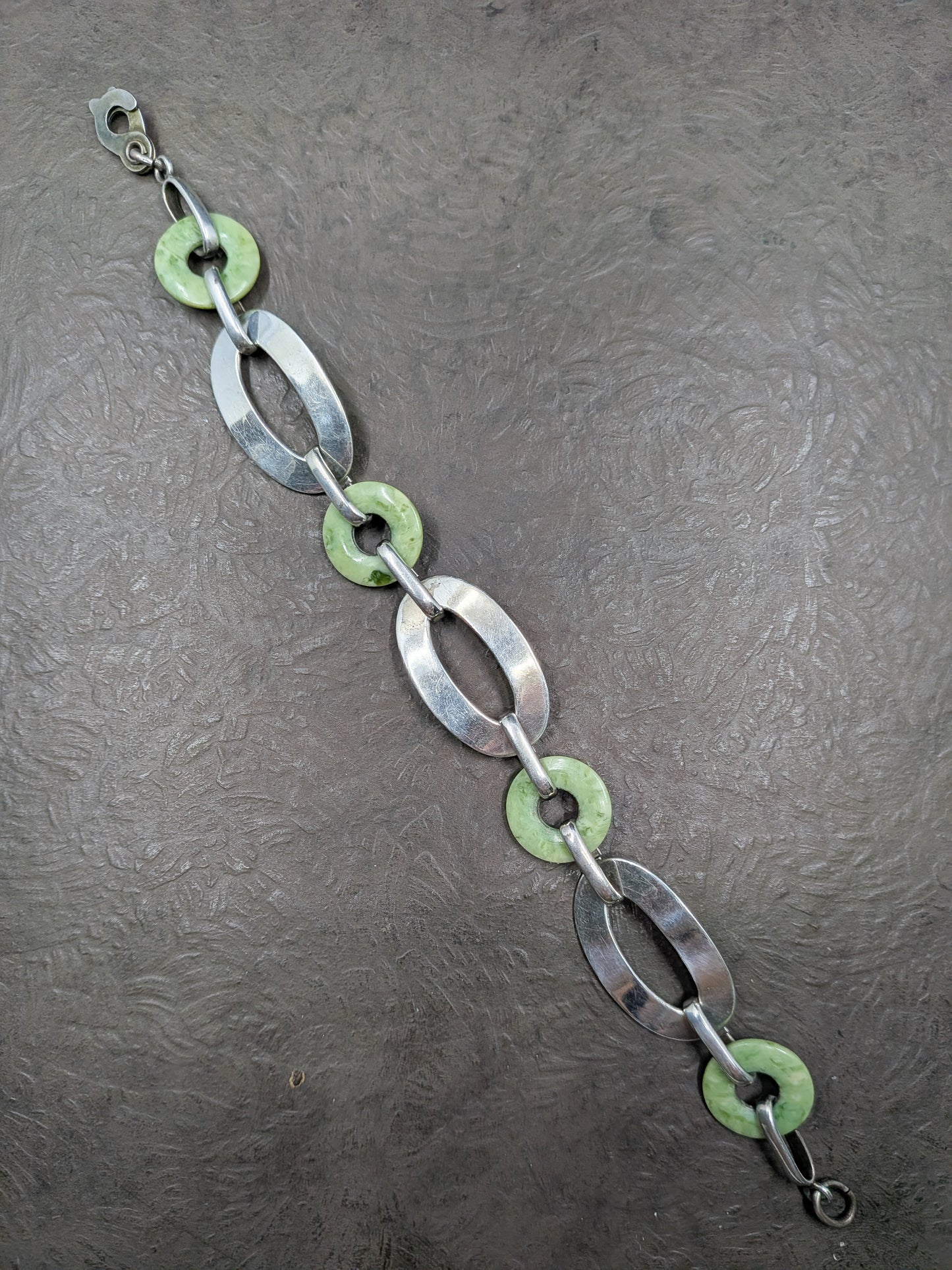 Vintage Art Deco Silver and Bohemian Jade Bracelet
