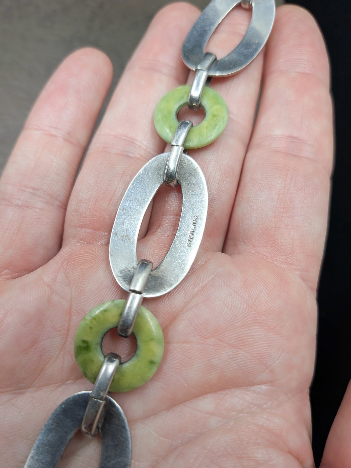 Vintage Art Deco Silver and Bohemian Jade Bracelet