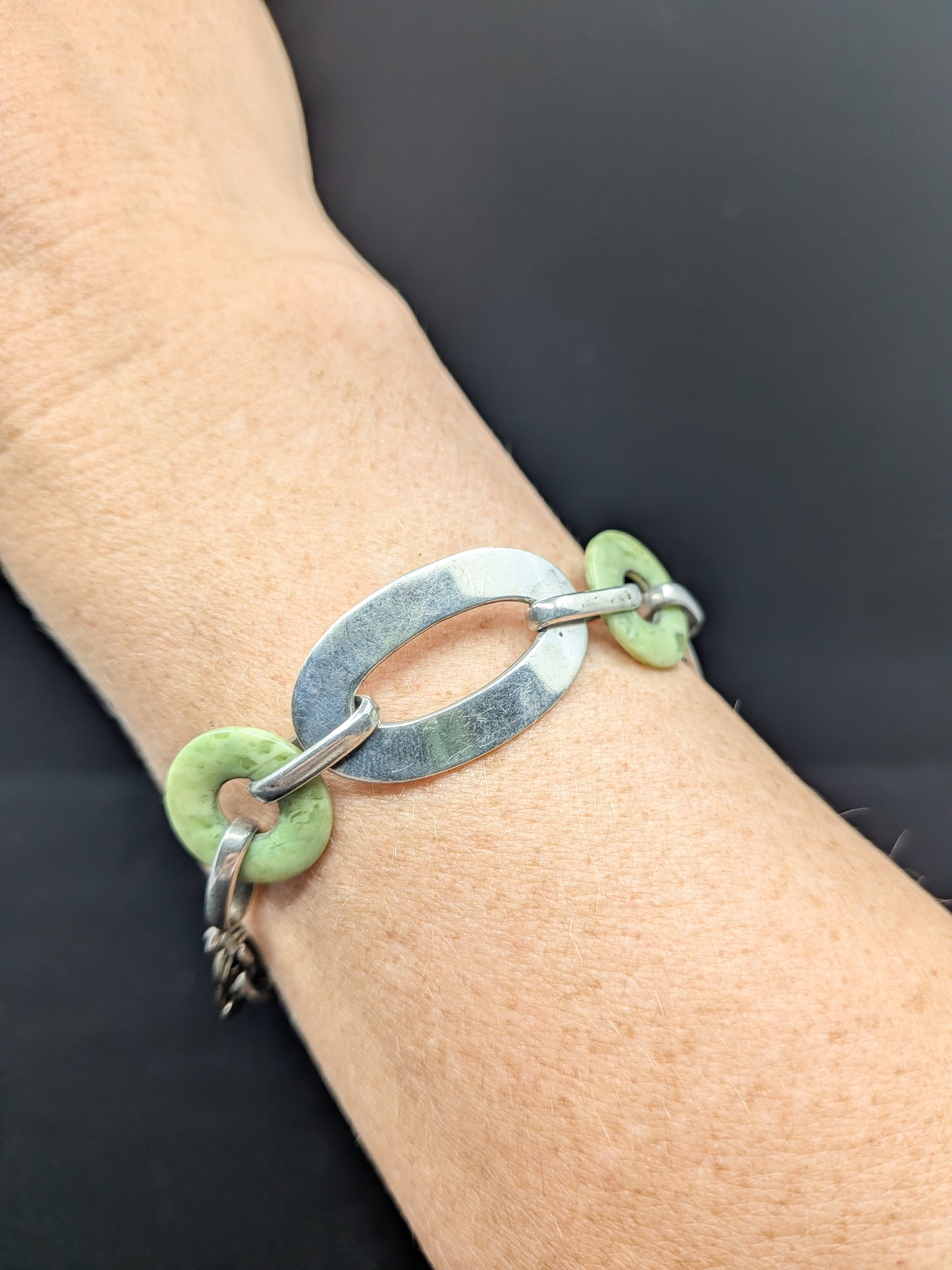 Vintage Art Deco Silver and Bohemian Jade Bracelet
