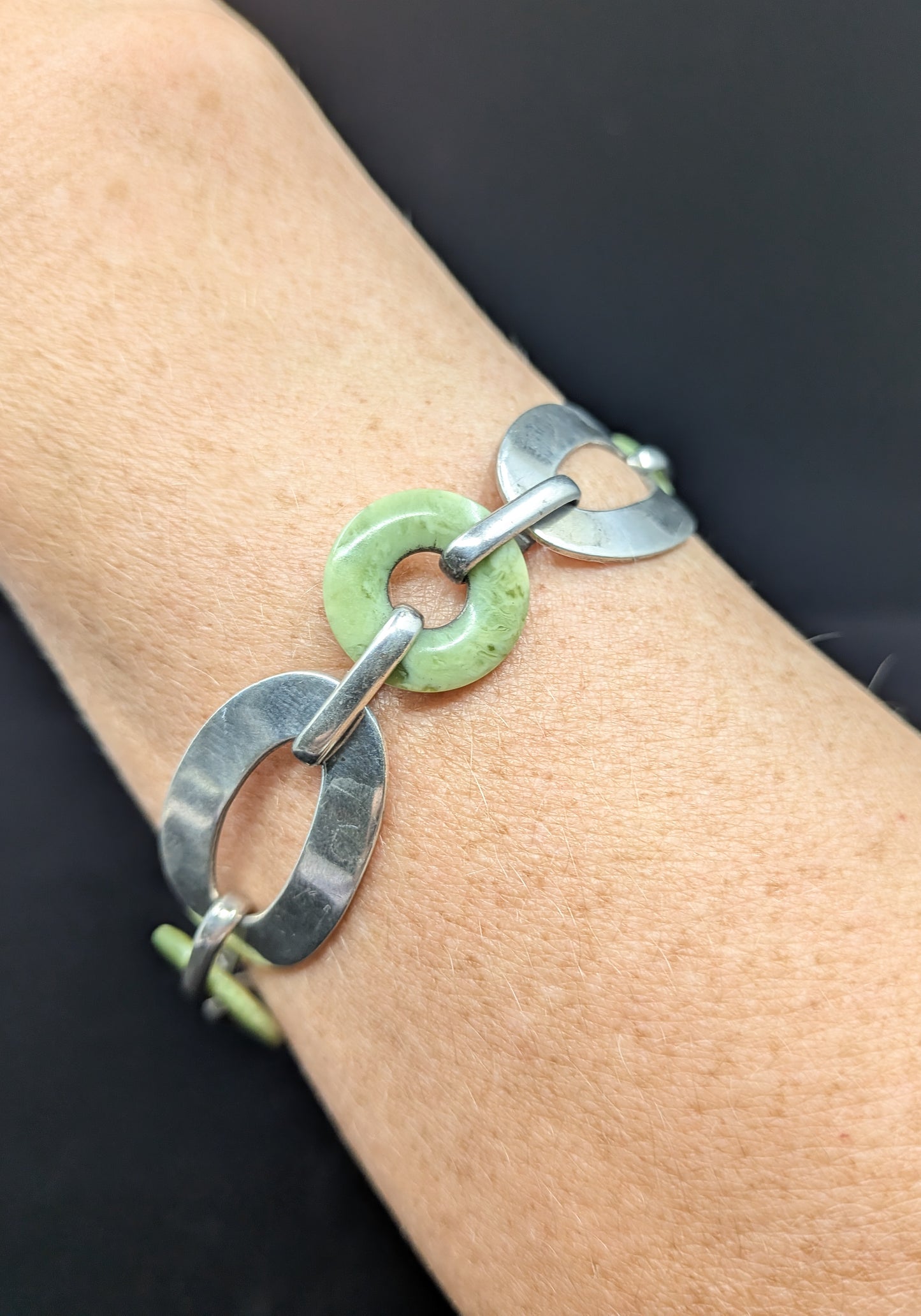 Vintage Art Deco Silver and Bohemian Jade Bracelet