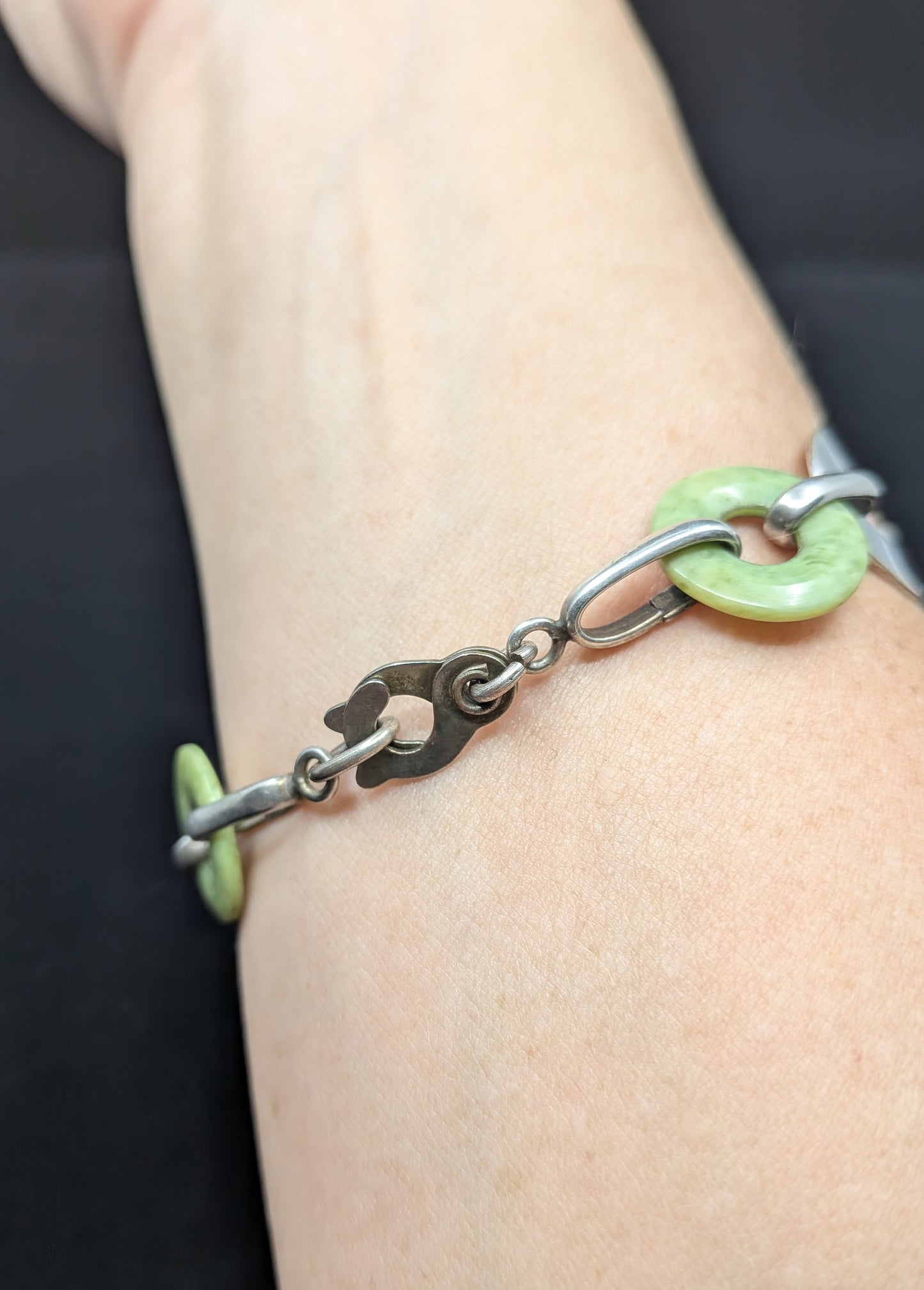 Vintage Art Deco Silver and Bohemian Jade Bracelet