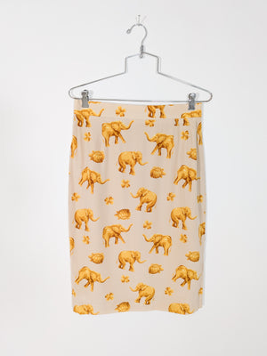 Vintage Escada Silk Elephant + Turtle Print Skirt | S
