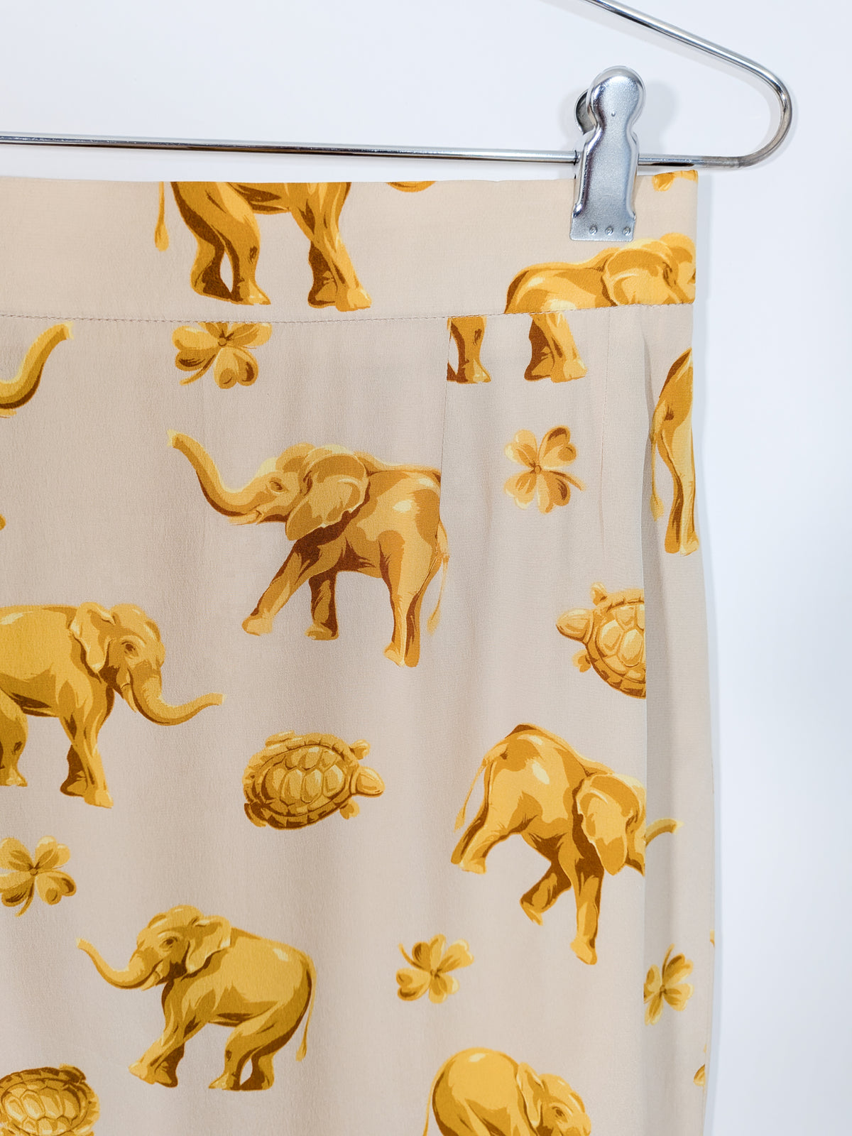 Vintage Escada Silk Elephant + Turtle Print Skirt | S