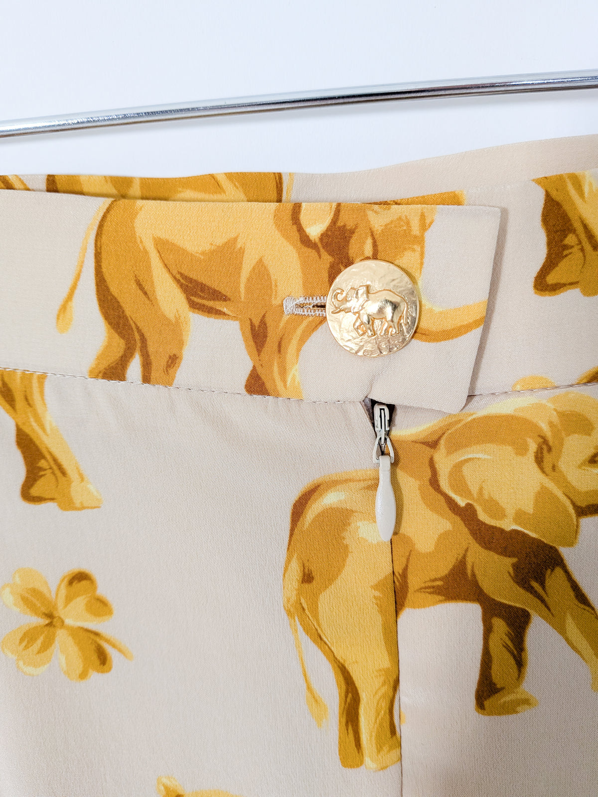 Vintage Escada Silk Elephant + Turtle Print Skirt | S