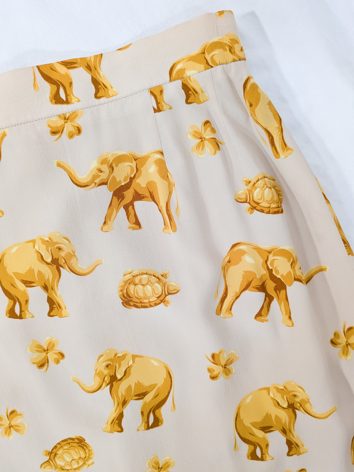 Vintage Escada Silk Elephant + Turtle Print Skirt | S